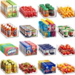 Munfix Set Of 16 Refrigerator Organizer Bins - Plastic Pantry Organization and Storage Baskets - Stackable Food Fridge Organizers with Cutout Handles for Freezer, Kitchen, Countertops, Cabinets