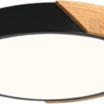 Vikaey Modern LED Ceiling Light, Minimalist Wood Flush Mount Ceiling Light Fixture, 4000K Not Dimmable, Circle Lighting Lamp with Acrylic Lampshade for Bedroom Laundry Room Hallway (Black,11.8")