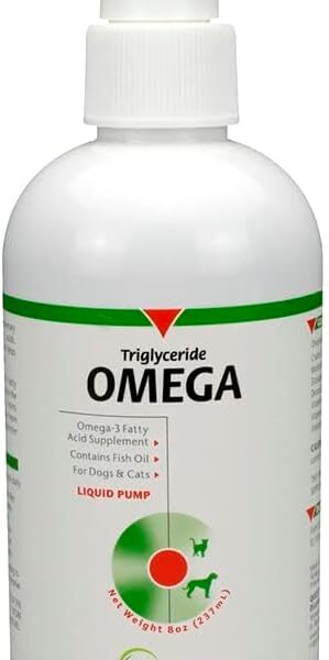 Vetoquinol Triglyceride Liquid Omega 3 Supplement for Dogs and Cats, Liquid Fish Oil Supplement with EPA and DHA, Promotes Skin, Coat, Joint, and Immune Health, Omega 3 Fish Oil for Dogs and Cats, 8oz