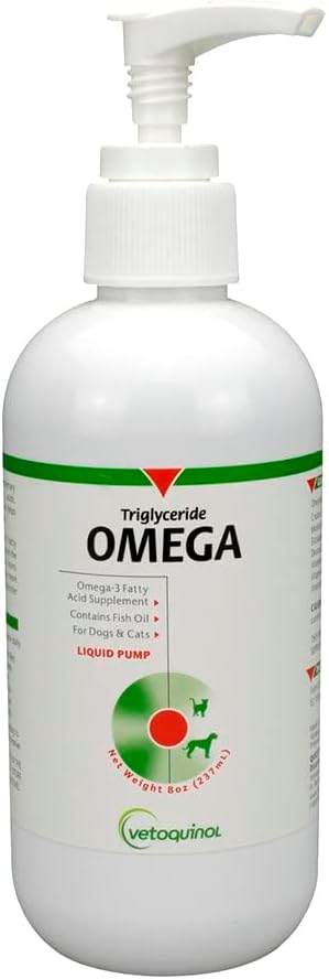 Vetoquinol Triglyceride Liquid Omega 3 Supplement for Dogs and Cats, Liquid Fish Oil Supplement with EPA and DHA, Promotes Skin, Coat, Joint, and Immune Health, Omega 3 Fish Oil for Dogs and Cats, 8oz Vetoquinol Triglyceride Liquid Omega 3 Supplement for Dogs and Cats, Liquid Fish Oil Supplement with EPA and DHA, Promotes Skin, Coat, Joint, and Immune Health, Omega 3 Fish Oil for Dogs and Cats, 8oz