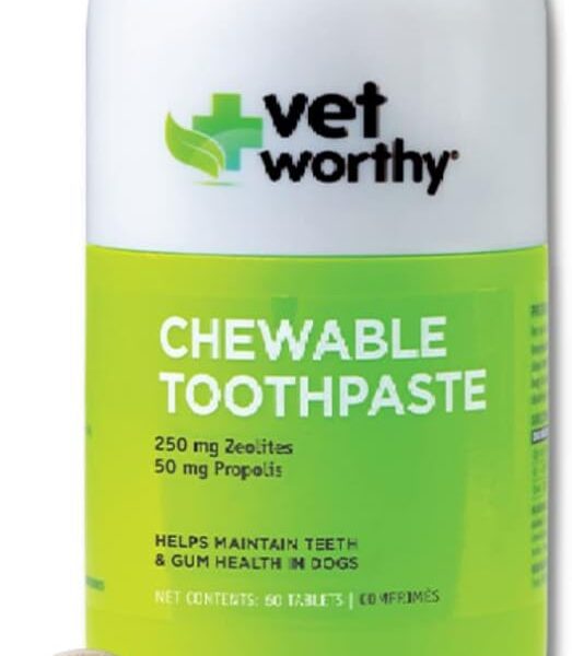 Vet Worthy Chewable Toothpaste - Dog Teeth Cleaning Chews with Propolis & Zeolites - Toothpaste for Dogs - Tartar Remover for Teeth & Dog Chews for Cleaning Teeth - 60ct (Chicken Liver)