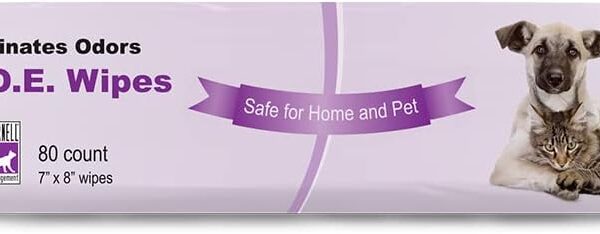 Thornell Animal Odor Eliminator Cat and Dog Wipes (80 Wipes) - All Purpose Deodorizing Pet Wipes - Pet Odor Eliminator for Pet, Kennels, Cages  Pet Deodorizing Wipes w/ Safe, Non-Enzymatic Formula