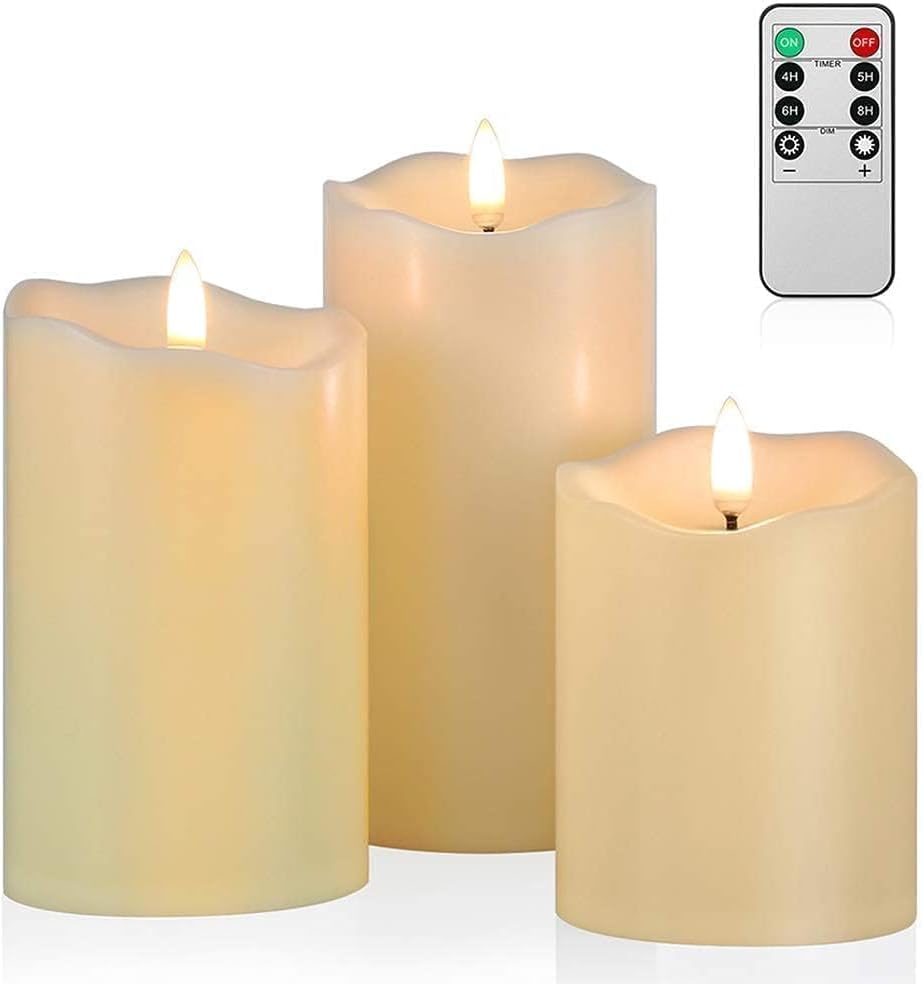 ANGELLOONG Flickering Flameless Candles, Realistic Battery Operated Candles with Remote and Timer, Set of 3 LED Candles for Room Fall Home Wedding Decor Centerpieces Table Party Valentines Decorations ANGELLOONG Flickering Flameless Candles, Realistic Battery Operated Candles with Remote and Timer, Set of 3 LED Candles for Room Fall Home Wedding Decor Centerpieces Table Party Valentines Decorations