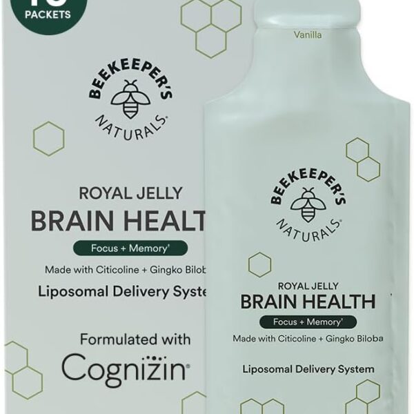 Nootropic Brain supplement by Beekeeper's Naturals, 500 mg Citocoline, Ginkgo Biloba, Bacopa Monnieri & Royal Jelly, Supports Focus & Memory, Easier Absorption, Plus a Tasty Vanilla Flavor, 10ct