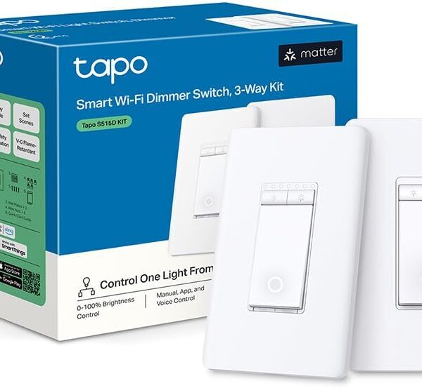 TP-Link Tapo Smart 3 Way Dimmer Switch KIT, Matter Compatible, Energy Monitoring, Neutral Wire Required, Works with Alexa, Siri, Google Home, SmartThings, UL Certified, 2.4GHZ Wi-Fi, Tapo S515D KIT