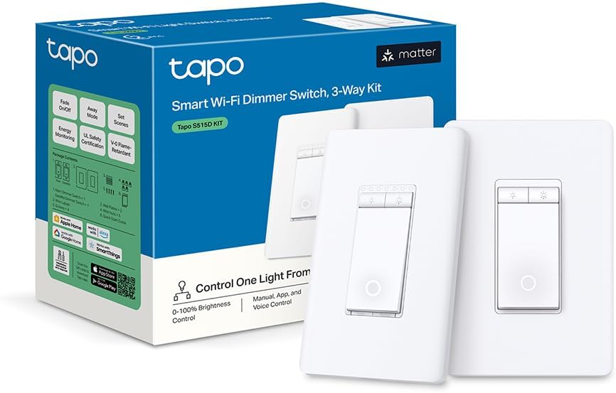 TP-Link Tapo Smart 3 Way Dimmer Switch KIT, Matter Compatible, Energy Monitoring, Neutral Wire Required, Works with Alexa, Siri, Google Home, SmartThings, UL Certified, 2.4GHZ Wi-Fi, Tapo S515D KIT TP-Link Tapo Smart 3 Way Dimmer Switch KIT, Matter Compatible, Energy Monitoring, Neutral Wire Required, Works with Alexa, Siri, Google Home, SmartThings, UL Certified, 2.4GHZ Wi-Fi, Tapo S515D KIT