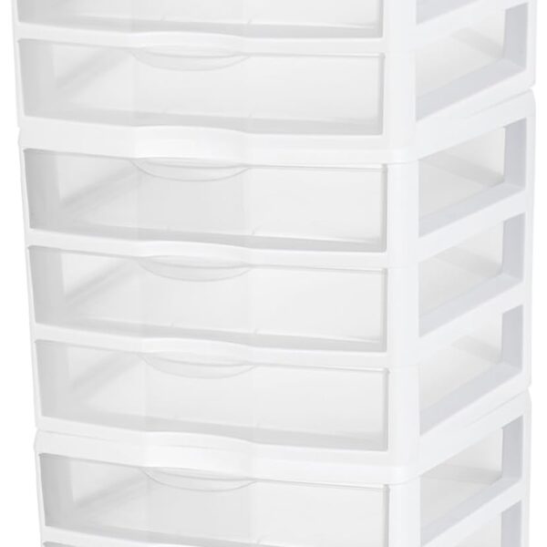 Sterilite 3-Pack Wide 3 Drawer Unit, Plastic Desktop Organizer with Clear Drawers, White Frame - Stackable Multi-Purpose Storage for Office Supplies, Craft Rooms, Classrooms and Home Organization