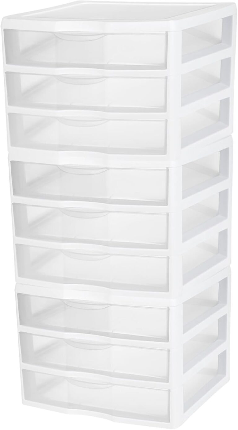 Sterilite 3-Pack Wide 3 Drawer Unit, Plastic Desktop Organizer with Clear Drawers, White Frame - Stackable Multi-Purpose Storage for Office Supplies, Craft Rooms, Classrooms and Home Organization