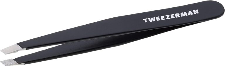 Tweezerman Black Stainless Steel Slant Tweezer - Eyebrow Tweezers for Women and Men