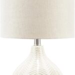 Signature Design by Ashley Rainermen Casual Ceramic Table Lamp, Transparent White Glaze Finish, Drum Hardback Fabric Shade, 11" W x 11" D x 21" H, Off White