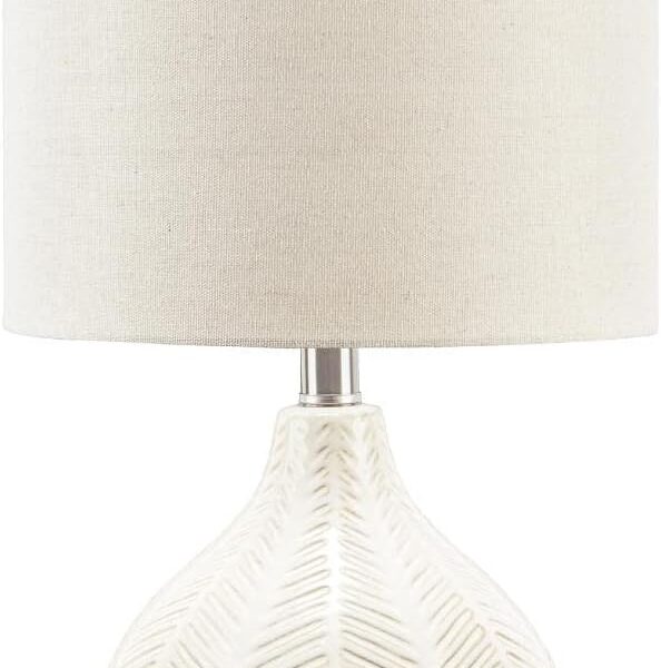 Signature Design by Ashley Rainermen Casual Ceramic Table Lamp, Transparent White Glaze Finish, Drum Hardback Fabric Shade, 11" W x 11" D x 21" H, Off White