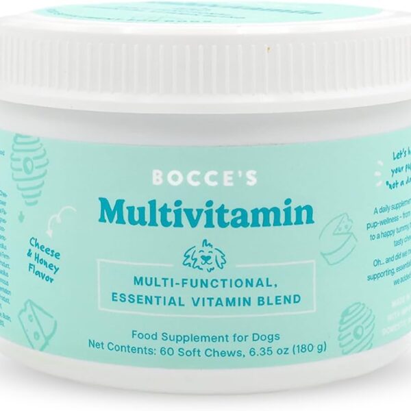 Bocce's Bakery Multivitamin Supplement for Dogs, Multi-Functional Daily Chews Made in The USA with an Essential Vitamin Blend, Digestion Joint Support, Cheese Honey, 60 ct