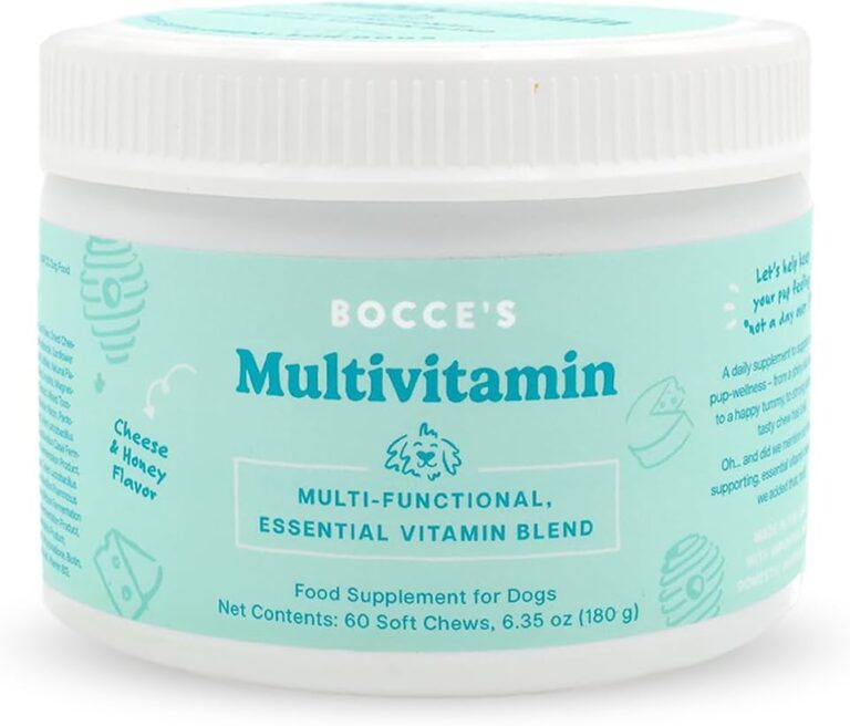 Bocce's Bakery Multivitamin Supplement for Dogs, Multi-Functional Daily Chews Made in The USA with an Essential Vitamin Blend, Digestion Joint Support, Cheese Honey, 60 ct