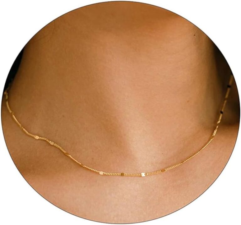 BERISO 14K Gold/Silver Plated Choker Necklace for Women Shining Dots Station Gold Chain Necklace Beads Sparkle Chain Necklace Link Chain Exquisite Jewelry for women