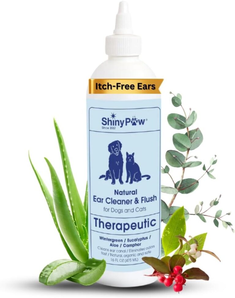 Dog Ear Cleaner Solution for Dogs & Cats 16 oz by Shiny Paw | Wintergreen, Camphor & Aloe  Gentle Ear Flush for Pets Health | Dog Ear Wash | Made in The USA