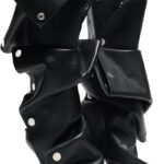 VOMIRA Women's Knee High Boots Stiletto Boots Pointed Toe High Heels Wide Calf Ruched Slouchy Boots Detachable Snap-off Panel Mid Calf Boots Black Boots