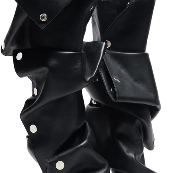 VOMIRA Women's Knee High Boots Stiletto Boots Pointed Toe High Heels Wide Calf Ruched Slouchy Boots Detachable Snap-off Panel Mid Calf Boots Black Boots