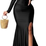 A ADILACA Women's Off Shoulder High Split Long Formal Party Maxi Dress, Off Shoulder High Split Dress