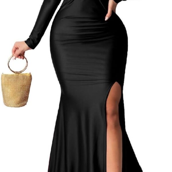 A ADILACA Women's Off Shoulder High Split Long Formal Party Maxi Dress, Off Shoulder High Split Dress