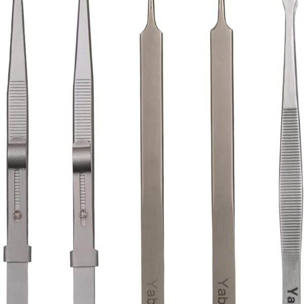 Tweezers, 5 Pcs Precision Tweezers Set, Anti-Static Stainless Steel Long Tweezers Kit for Electronics, Laboratory Work, Jewelry-Making, Craft, Soldering, Hobby, Watches, Car Machines Repair Etc