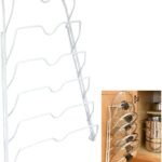 Evelots 6 Pot Lid Organizer for Cabinet Door or Pantry Wall - Closet Door Pots and Pans Lids Holder - Glass or Metal Pan Covers Cabinet Organizer Kitchen Storage - White 6 Tier Lid Rack