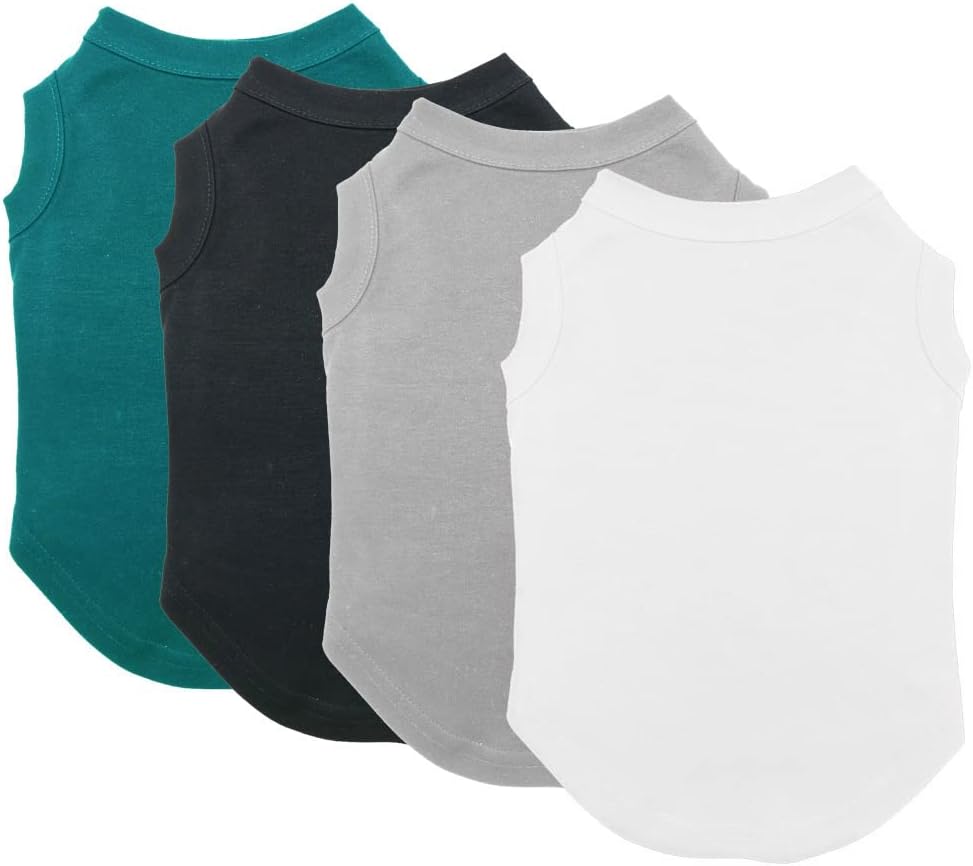 Chol&Vivi Dog Clothes Shirts, 4pcs Shirt for Large Size Dog, Blank Pet Cotton Sleeveless Apparel Soft and Lightweight, Tank Top for All Breeds, Black/Grey/White/Dark Green, XX-Large Chol&Vivi Dog Clothes Shirts, 4pcs Shirt for Large Size Dog, Blank Pet Cotton Sleeveless Apparel Soft and Lightweight, Tank Top for All Breeds, Black/Grey/White/Dark Green, XX-Large