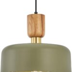 Contemporary Pendant Lighting,12 inch Pendant Lamp,Wood and Brass Accent,Adjustable Metal Hanging Light Fixture for Kitchen, Dining Room, Green