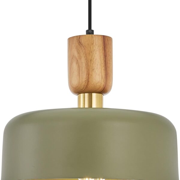 Contemporary Pendant Lighting,12 inch Pendant Lamp,Wood and Brass Accent,Adjustable Metal Hanging Light Fixture for Kitchen, Dining Room, Green
