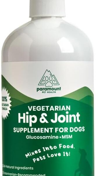 Paramount Pet Health Plant-Based Liquid Glucosamine for Dogs, 1600mg Joint Support Chondroitin, MSM & Omega 3-6-9, Shellfish-Free Dog Arthritis Supplement for Mobility & Flexibility Made in USA 16 oz