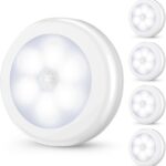 Mlambert 4 Pack Motion Sensor LED Night Light, Cordless Battery-Powered Stick-on Magnet Closet Lights, Safe Lights for Stairs, Cabinet, Cool White
