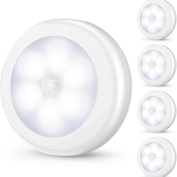 Mlambert 4 Pack Motion Sensor LED Night Light, Cordless Battery-Powered Stick-on Magnet Closet Lights, Safe Lights for Stairs, Cabinet, Cool White