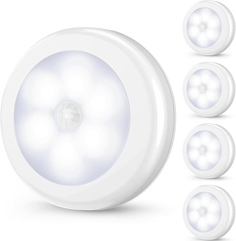 Mlambert 4 Pack Motion Sensor LED Night Light, Cordless Battery-Powered Stick-on Magnet Closet Lights, Safe Lights for Stairs, Cabinet, Cool White