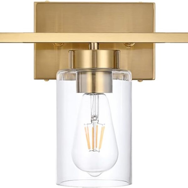 3-Light Bathroom Vanity Light, Modern Brushed Gold Wall Lights with Clear Glass Shades, Bathroom Wall Sconce Lamp for Mirror Living Room Bedroom Hallway