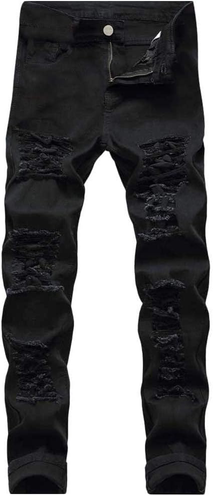 Men's Jeans Slim Fit Stretch Skinny Ripped Jeans for Men Stacked Distressed Straight Pants