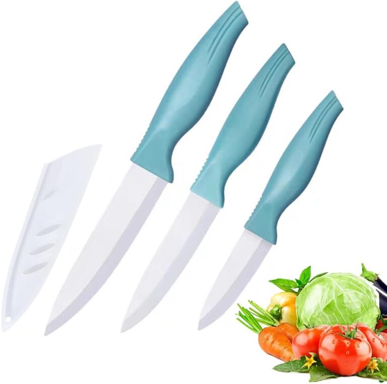 Zhiyun 3-Piece Blue Ceramic Knife Set - 5" Veggie, 4" Fruit, 3" Peeling Knife - Suitable for Beef, Chicken, Vegetables, Fruits, Butter & Bread (Blue)