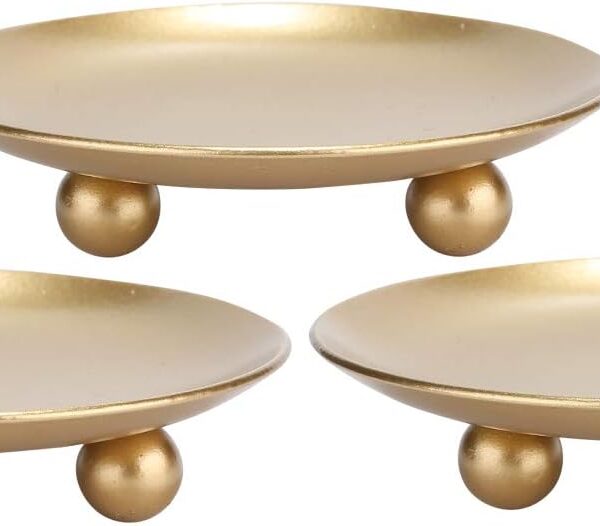Iron Plate Candle Holder, Gold, Decorative Iron Pillar Candle Holder, Set of 3,Candle Stand for Wax Candles
