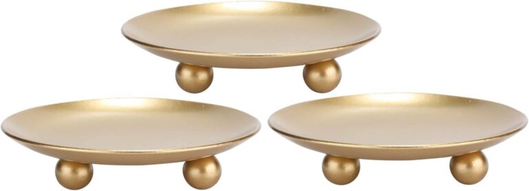 Iron Plate Candle Holder, Gold, Decorative Iron Pillar Candle Holder, Set of 3,Candle Stand for Wax Candles