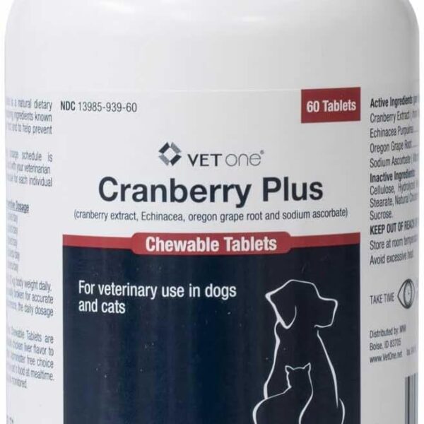 Vet One Cranberry Plus for Dogs & Cats - Urinary Tract & Bladder Support - 60 Chewable Tablets
