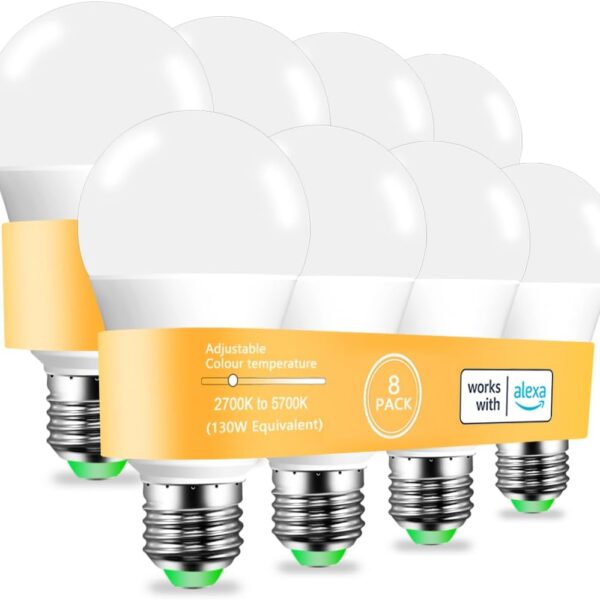 MELPO Alexa Light Bulb 130W Equivalent, Smart Light Bulbs Warm White to Daylight Tunable, A19 E26 Bluetooth LED Bulbs Controlled by BRmesh APP and Alexa only, Timing, Flicker-Free8 Pack (8)
