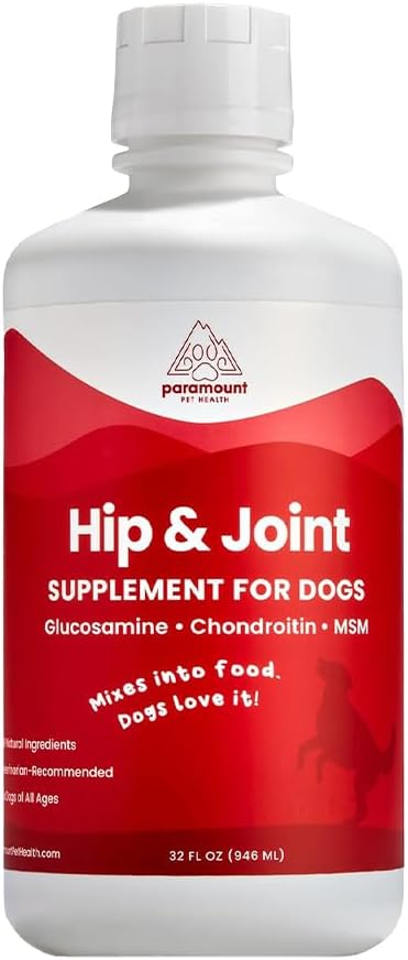 Paramount Pet Health Liquid Glucosamine for Dogs, 1600mg Glucosamine Chondroitin MSM, Hip & Joint Supplement for Dogs, Liquid Arthritis Relief & Mobility Support, 32 oz