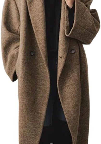 chouyatou Women's Winter Double Breasted Wool Coat Long Sleeve Notch Lapel Long Trench Coat