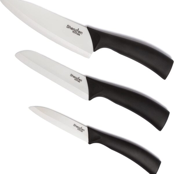 Shenzhen Knives White Ceramic Knife Set - 3-Piece Kitchen Knives Bundle: 6" Chef's, 5" Slicing, and 4" Paring Knife. Lightweight Kitchen Cutlery for Precision Slicing and Cooking