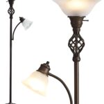 GyroVu Torchiere Floor Lamp for Living Room, LED Standing Reading Light for Bedroom with Glass Shade for Living Room Corner Bedroom Home Office,Bulbs Included (Red Brown,Glass 2 Head)