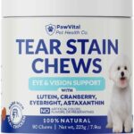 Tear Stain Chews for Dogs  Natural Tear Stain Remover & Eye Health Supplement with Cranberry, Lutein & Eyebright  Reduces Tear Stains, Supports Vision & Promotes Clear Eyes  90 Soft Chews