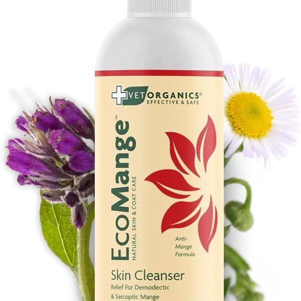 EcoMange Mange Relief for Dogs & Cats  8 Oz. Cat & Dog Itch Relief, Sarcoptic & Demodectic Mite Spray  Herbal Extract & Essential Oil Itch Relief for Dogs  Natural Cat & Dog Sprays by Vet Organics