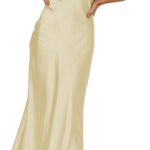 Sexy Satin Spaghetti Strap Floral Embroidered Maxi Dress for Women Sweetheart Neckline Backless Sleeveless Slit Midi Dress