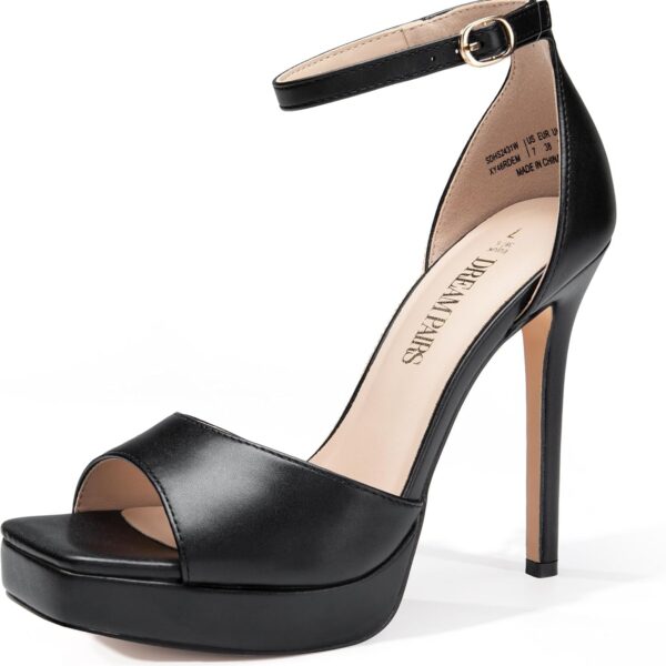 DREAM PAIRS Women's Stiletto High Heels Platform Ankle Strap Square Open Toe Dress Sexy Sandals
