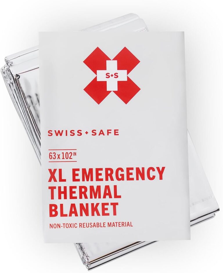 Swiss Safe XL Emergency Mylar Thermal Blankets + Bonus Space Blanket - Compact & Insulated for Cold Weather - Designed for NASA, Outdoor Camping, Survival, First Aid Car Kit - Silver, 4 Pack, XL