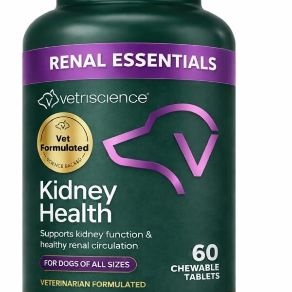 VetriScience Kidney Health Chewable Tablets, Renal Essentials Supplement for Dogs, Urinary Tract and Kidney Support with Mushroom, Astragalus Root, Nettle Seed and Herbs, Smoke, 60 Count