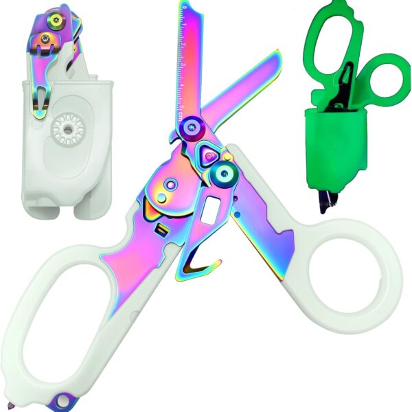 LEEPENK 6 in 1 Multi-function Trauma Shears with Strap Cutter and Glass Breaker, with Luminous Holster For Outdoor Camping Emergency Tool(Luminous colorful)